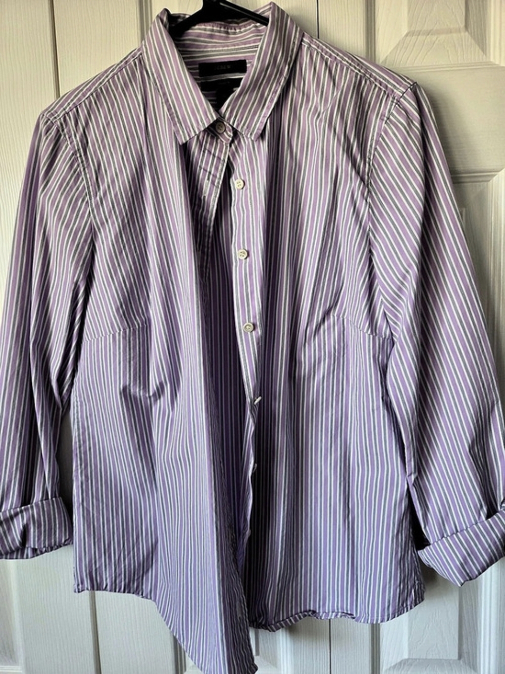 J.Crew Perfect Shirt Striped Button Down in Purple & White Size 10 Like New